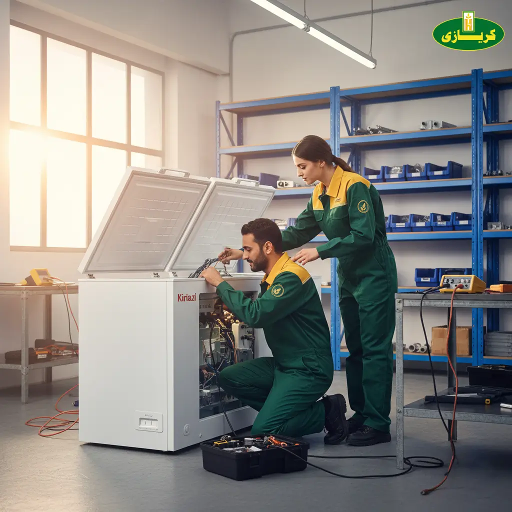 صيانة مفصلات ومقبض باب ديب فريزر كريازي أفقي إصلاح وصيانة مفصلات الباب للديب فريزر الأفقي من كريازي لضمان سهولة الفتح والغلق وعدم تسرب البرودة للخارج.