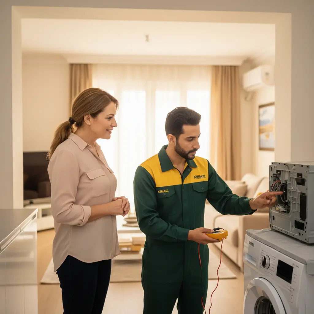 فني يشرح لعميلة كيفية تشغيل غسالة كريازى وطرق الحفاظ على الملابس فني يشرح لعميلة كيفية تشغيل غسالة كريازى