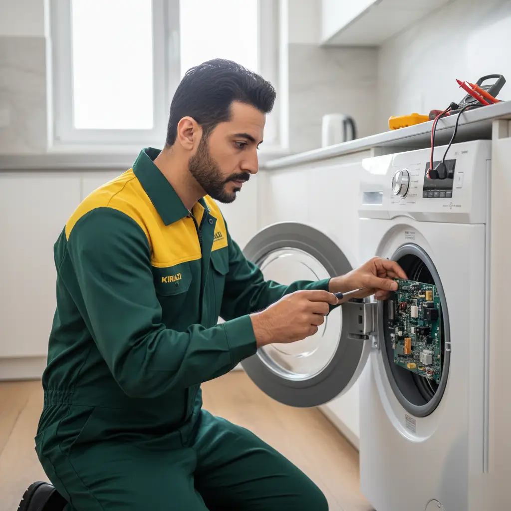 صيانة اللوحة الإلكترونية (الكارتة) الخاصة بتشغيل غسالة كريازي إصلاح الأعطال الإلكترونية الدقيقة في كارتة تشغيل غسالات كريازي لاستعادة وظائف البرامج المتعددة.