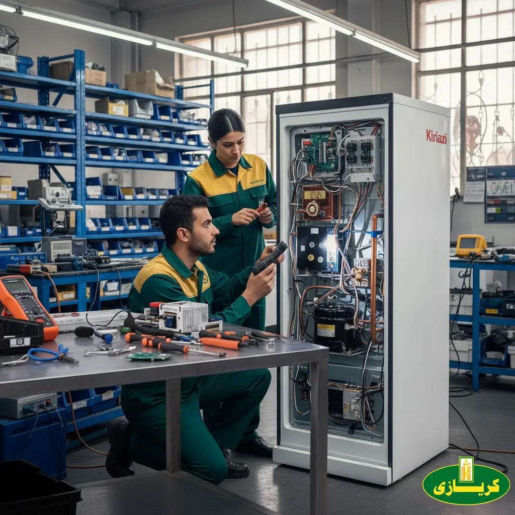 تصليح مروحة توزيع الهواء في ديب فريزر كريازي 6 درج نوفروست فحص وإصلاح مروحة التبريد الداخلية المسؤولة عن توزيع الهواء البارد بالتساوي في جميع أدراج الديب فريزر وخاصية النوفروست